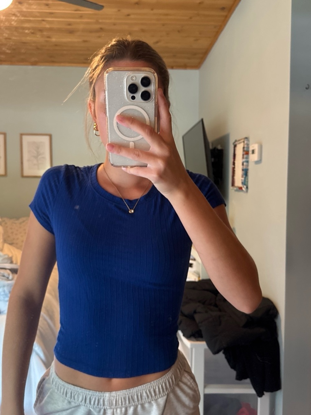 Bozzolo Ribbed Cap Sleeve Crop Top - Royal Blue